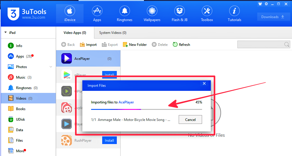 how to import videos using 3uTools