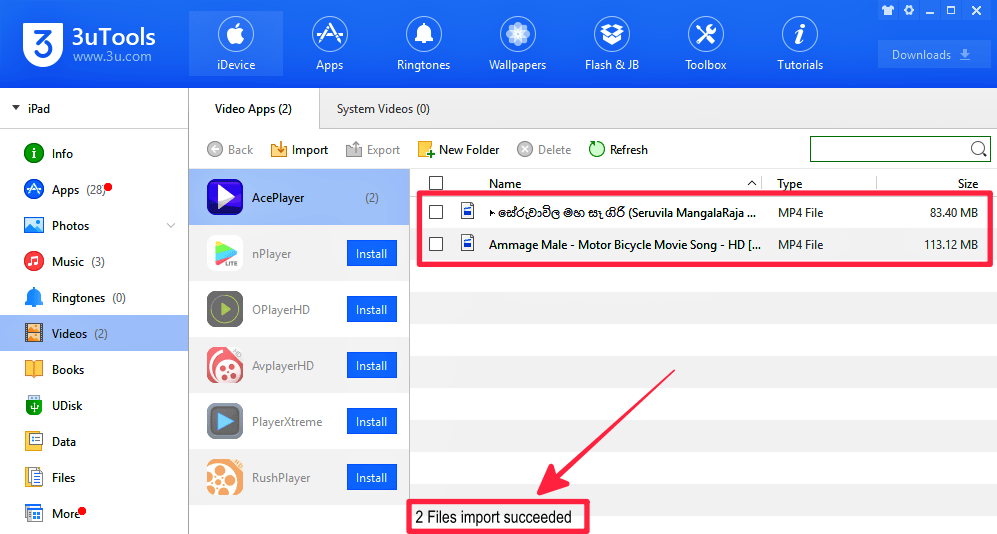 how to import videos using 3u Tools