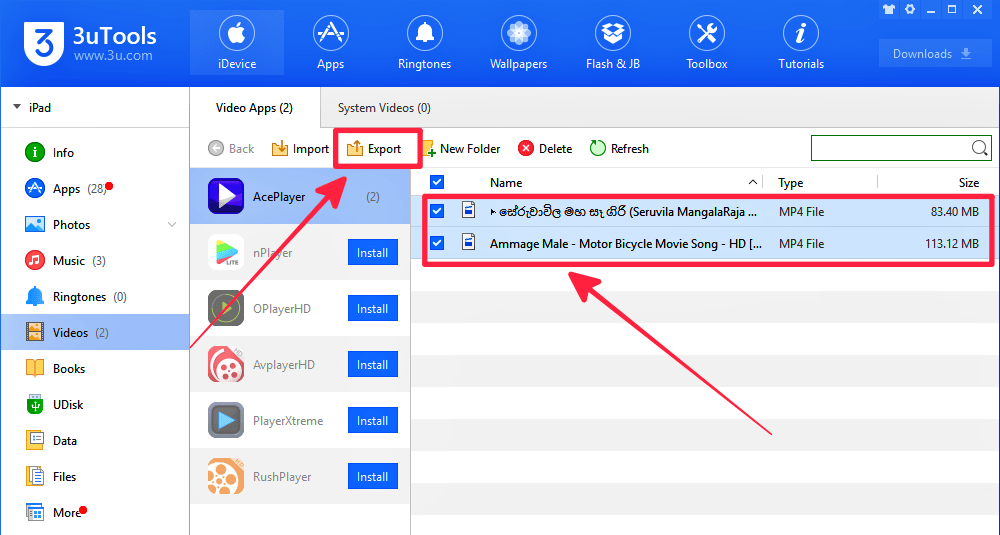 how to export videos using 3uTools